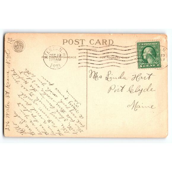 Vintage 1921 Christmas Postcard Winter Church Scene Holly Berries - Picture 2 of 2